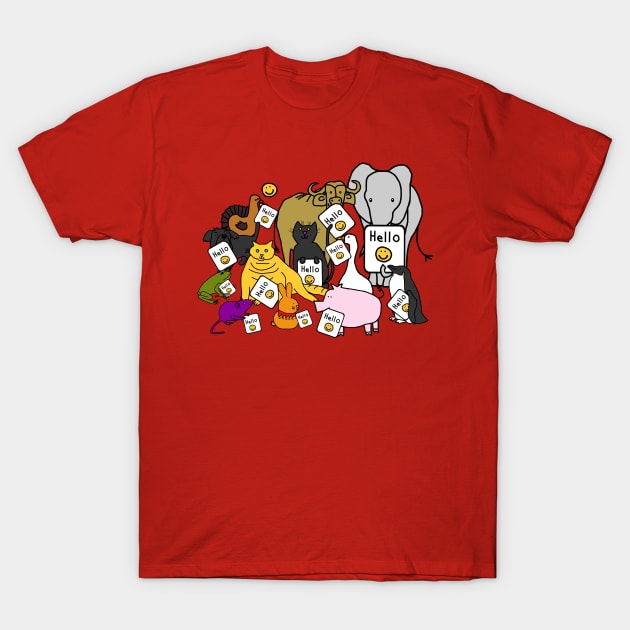 Group of Cute Animals say Hello T-Shirt by ellenhenryart